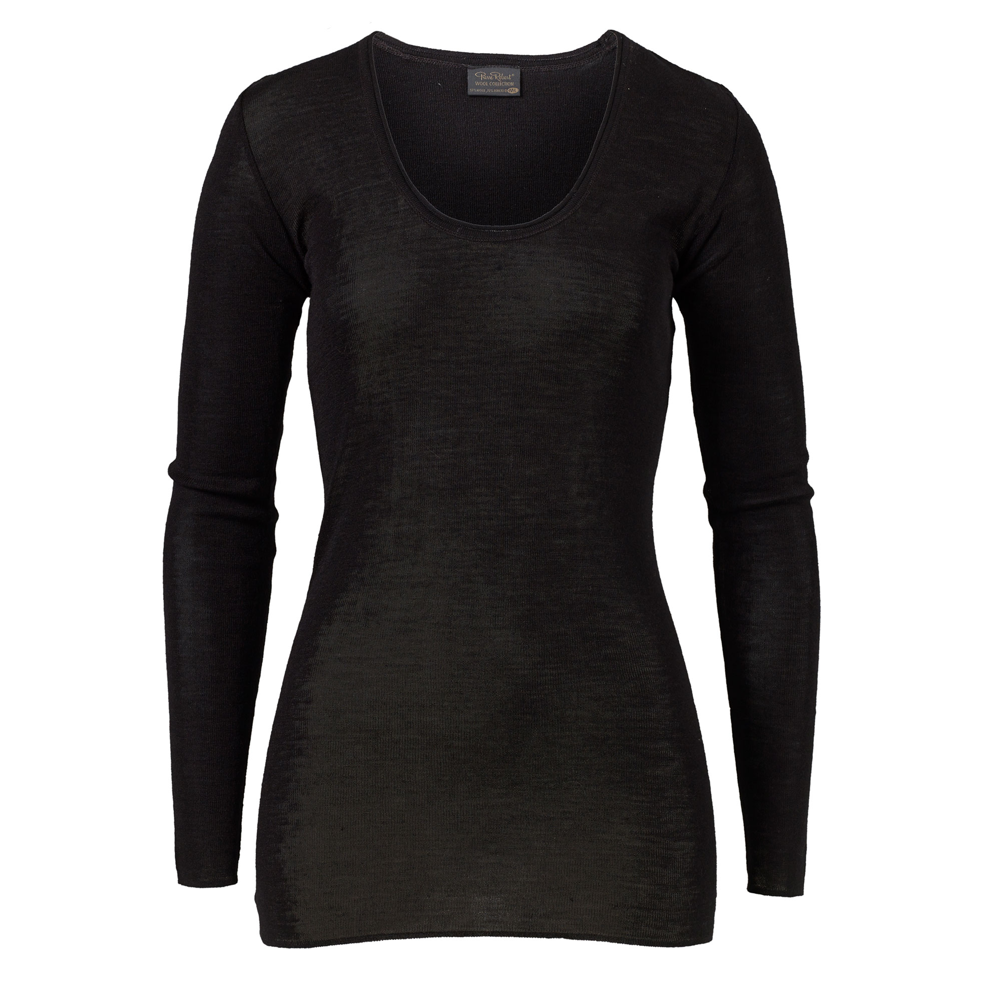 WOOL COLL LONG SLEEVE BLACK, black, hi-res